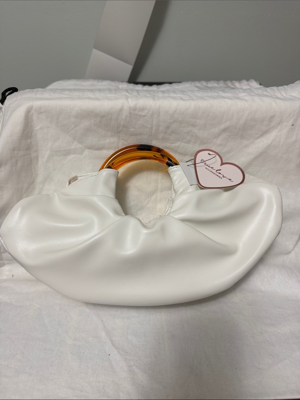 White Crescent Clutch with Tortoiseshell Handle